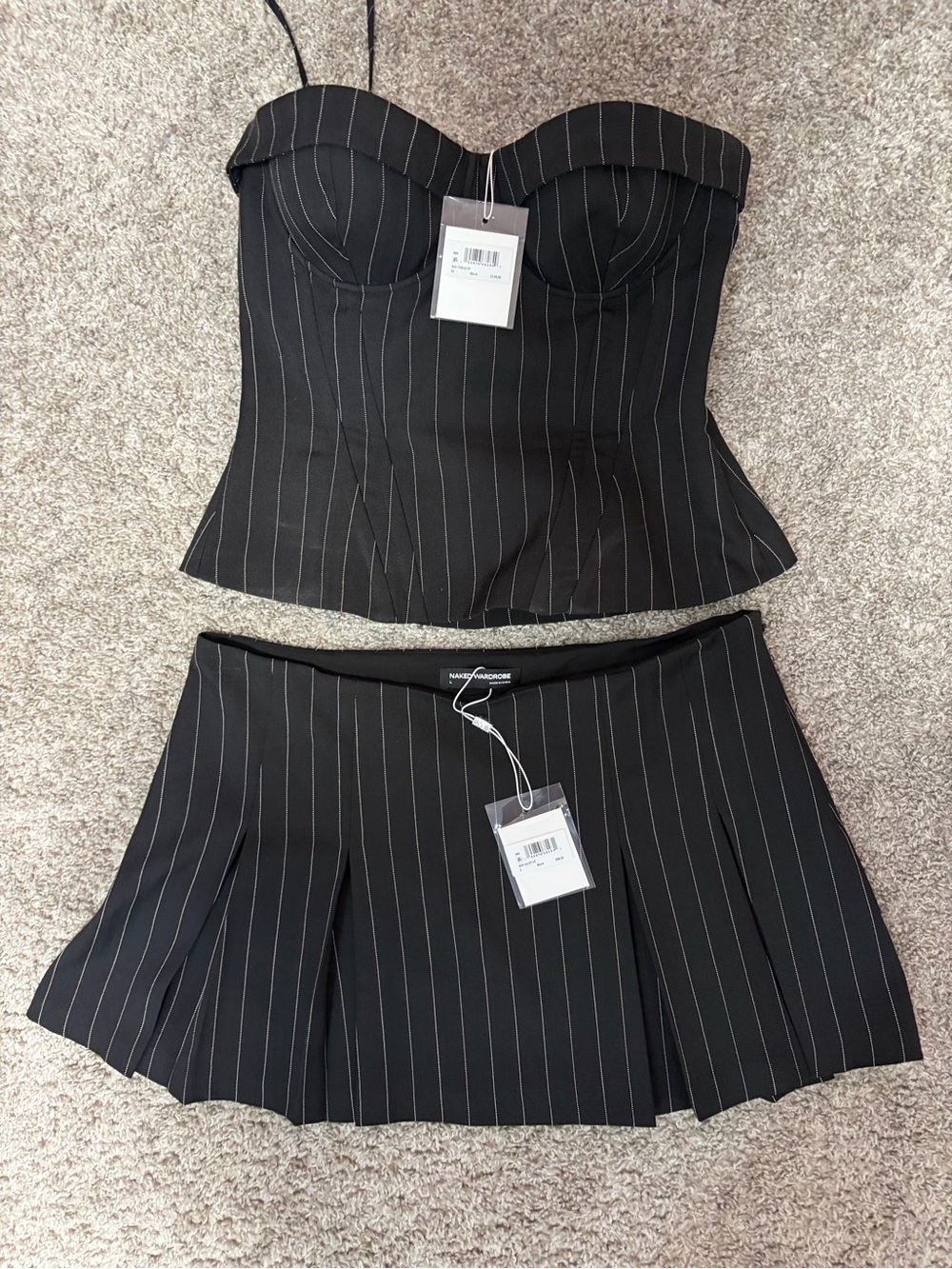 naked wardrobe Black Pinstripe Mini Skirt